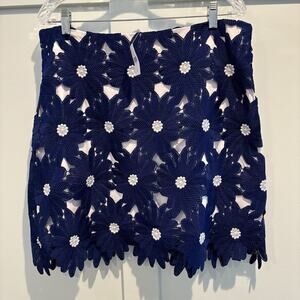 Anthropologie Navy Blue Floral Mini Skirt